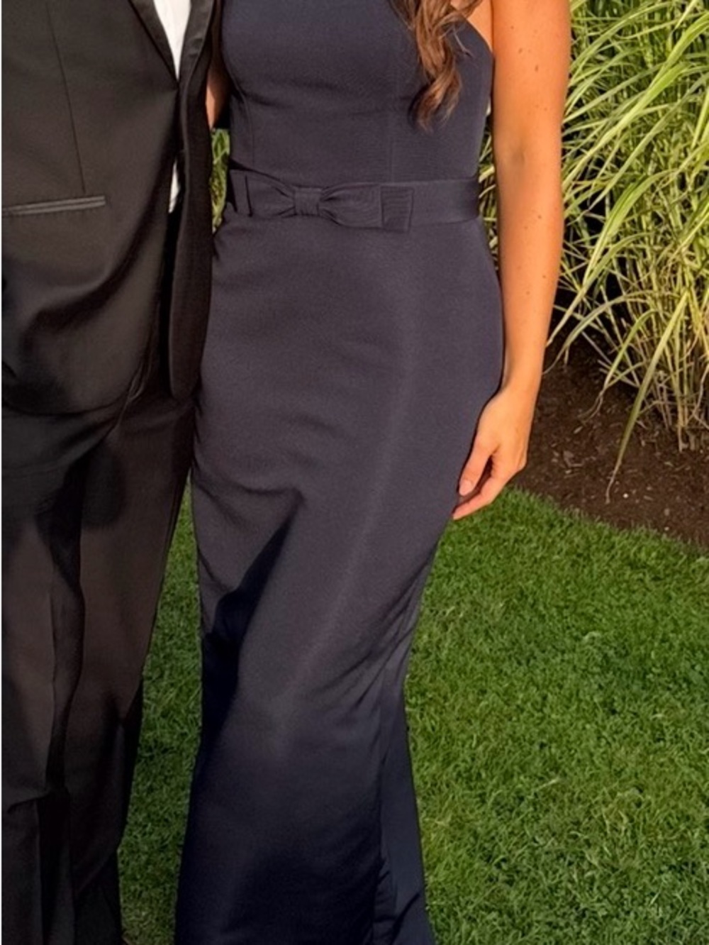 Amsale Navy Sleeveless Maxi Gown with Bow Waist